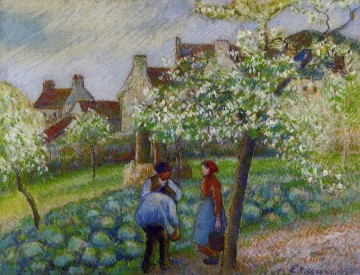  trees Oil Painting - flowering plum trees Camille Pissarro